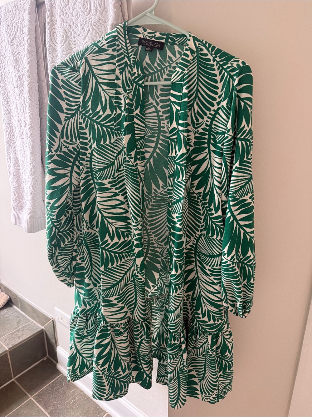 Rachel Zoe Green and White Leaf-Print Mini Dress XS